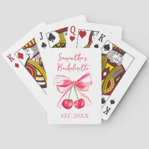 Coquette Pink Bow Cherry Bachelorette Party Poker Cards