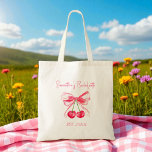 Coquette Pink Bow Cherry Bachelorette Party  Tote Bag<br><div class="desc">Coquette,  pink cute bow,  cherry,  watercolor,  Bachelorette party tote bag.</div>