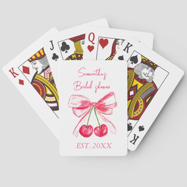 Coquette Pink Bow Cherry Bride  Bridal shower  Poker Cards (Back)