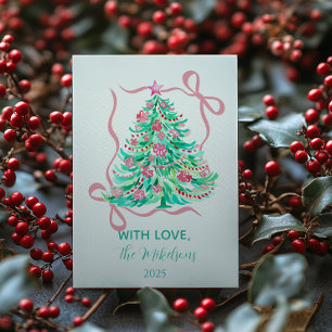 Coquette Pink Bow Christmas Holiday Card