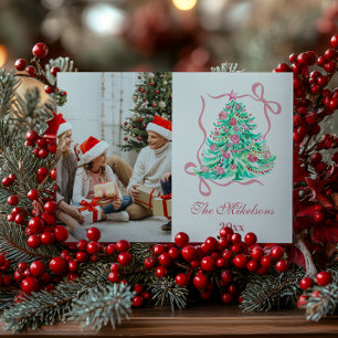Coquette Pink Bow Christmas Holiday Card
