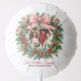 Coquette Pink Bow Christmas Photo Ornament Balloon