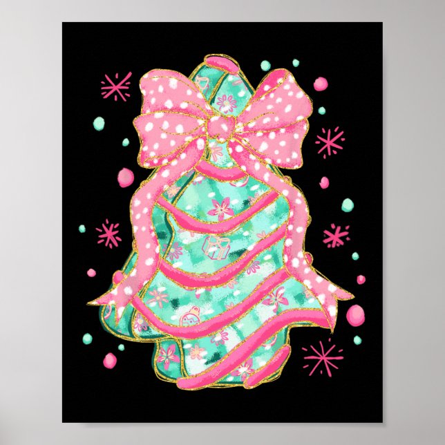 Coquette Pink Bow Christmas Tree Cake Preppy Chris Poster (Front)