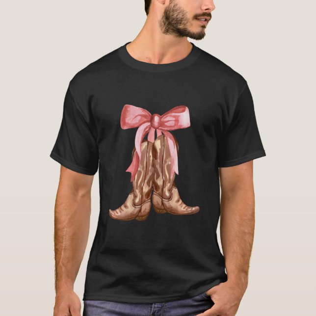 Coquette Pink Bow Cowboy Boots Cute Graphic Girls  T-Shirt (Front)