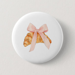 Coquette Pink Bow Croissant Cute Baking Baker Past Button