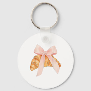 Coquette Pink Bow Croissant Cute Baking Baker Past Keychain