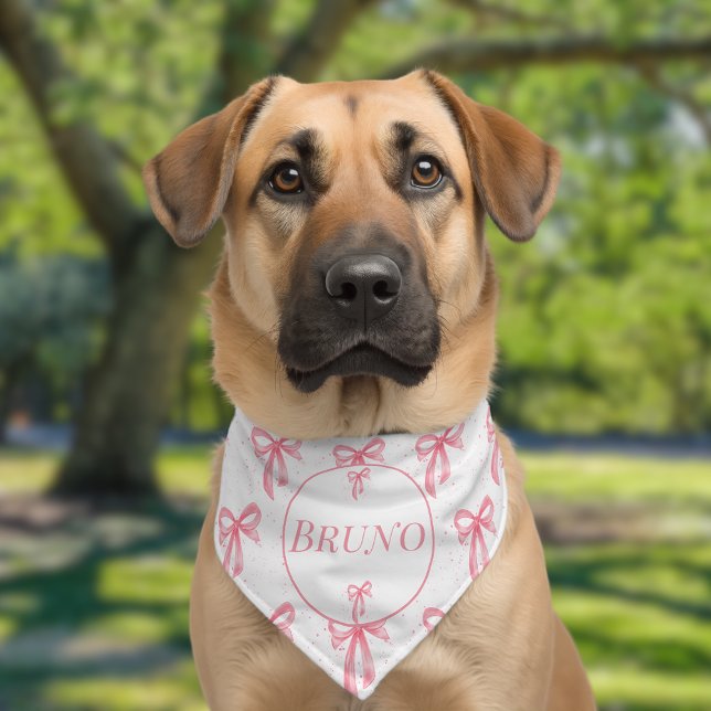 Coquette Pink Bow Dog Name Pet Bandana Collar (Creator Uploaded)