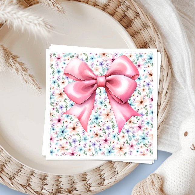 Coquette Pink Bow Elegant Floral Design Napkins (Creator Uploaded)