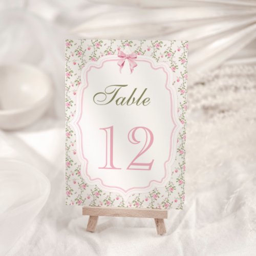 Coquette Pink Bow Elegant Vintage Table Number