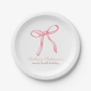 Coquette Pink Bow Feminine Bday Party Personalized Paper Plates