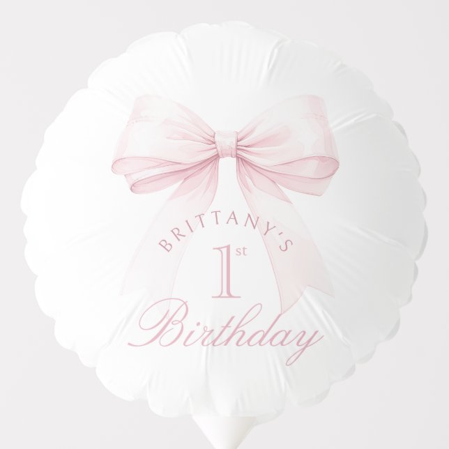 Coquette Pink Bow First Birthday Balloon (Front)