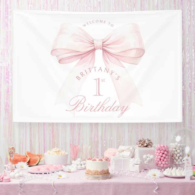 Coquette Pink Bow First Birthday Banner (Party)