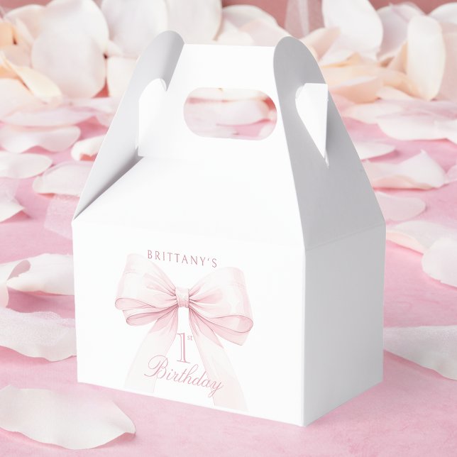 Coquette Pink Bow First Birthday Favor Boxes (Creator Uploaded)