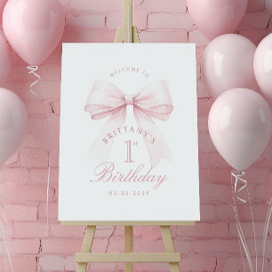 Coquette Pink Bow First Birthday Foam Board