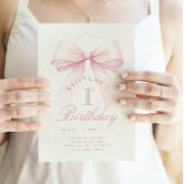 Blush Pink Bow 1st Birthday Invitation