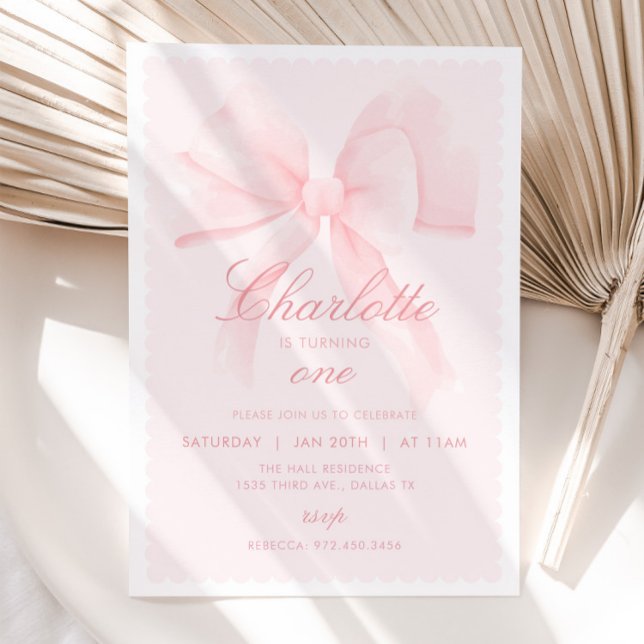Coquette PINK BOW First Birthday Invitation (Creator Uploaded)