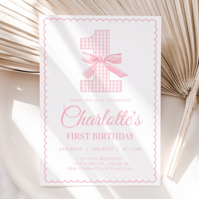 Coquette PINK BOW First Birthday Invitation (Creator Uploaded)