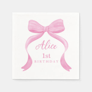 Coquette Pink Bow First Birthday Napkins