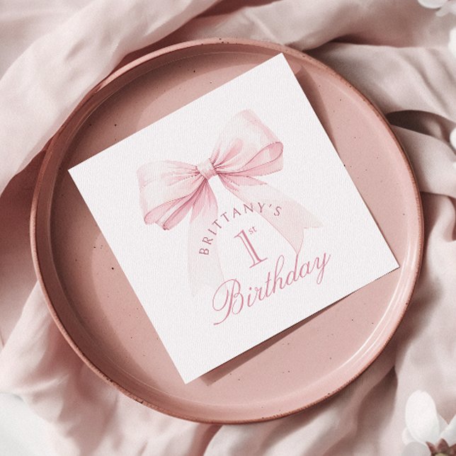 Coquette Pink Bow First Birthday Napkins (Creator Uploaded)