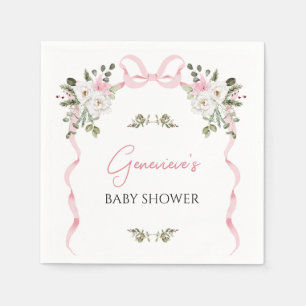 Coquette Pink Bow Floral Baby Shower Paper Napkins