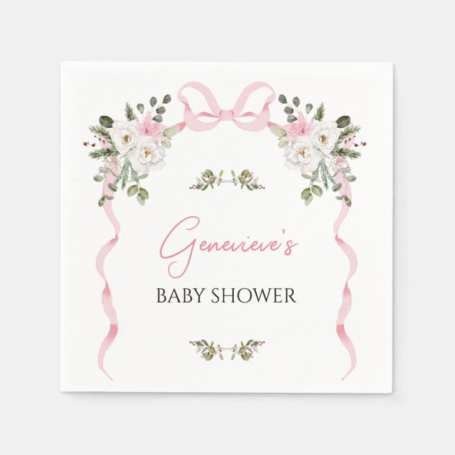 Coquette Pink Bow Floral Baby Shower Paper Napkins (Front)