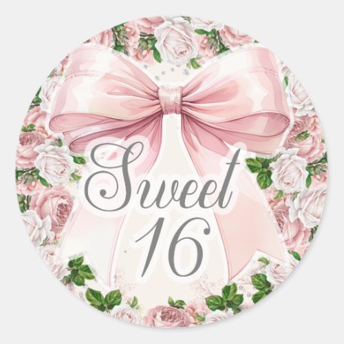 Coquette Pink Bow Floral Vintage Sweet 16 Classic Round Sticker