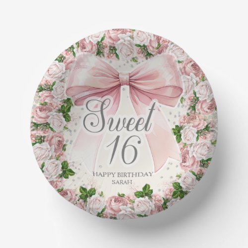 Coquette Pink Bow Floral Vintage Sweet 16 Paper Bowls