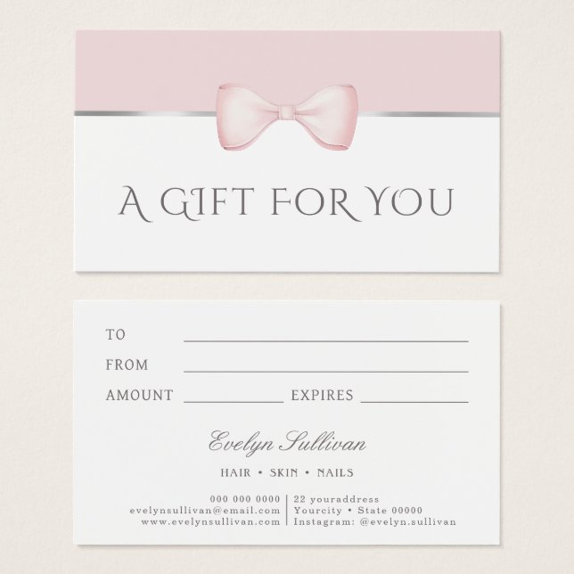 Coquette pink bow gift card (Front & Back)