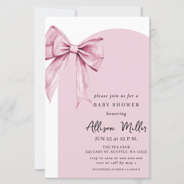 Coquette Pink Bow Girl Baby Shower invitation (Front)