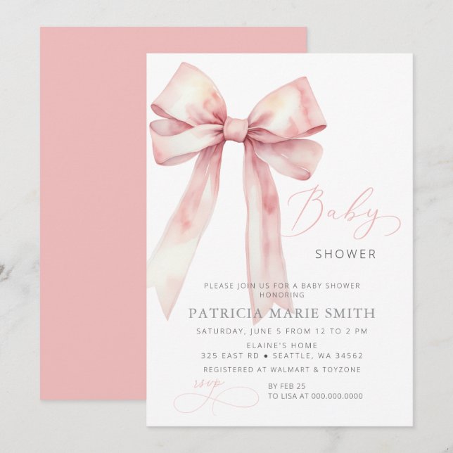 Coquette Pink Bow Girl Baby Shower Invitation (Front/Back)