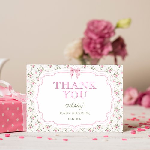 Coquette Pink Bow Girl Baby Shower Thank You Card