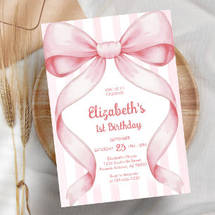 Coquette Pink Bow Girl Birthday Invitation