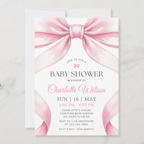 Coquette Pink Bow Girl First Birthday Invitation