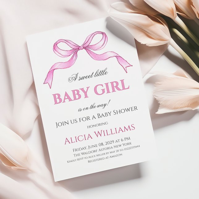 Coquette Pink Bow It's a Girl Baby Shower Invitation (Creator Uploaded)
