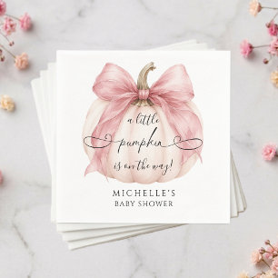 Coquette Pink Bow Little Pumpkin Baby Shower Napkins