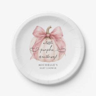 Coquette Pink Bow Little Pumpkin Baby Shower Paper Plates