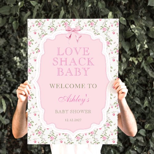 Coquette Pink Bow Love Shack Baby Shower Welcome Poster