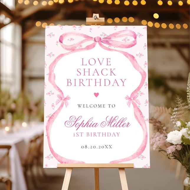 Coquette Pink Bow Love Shack Birthday Foam Board (Creator Uploaded)