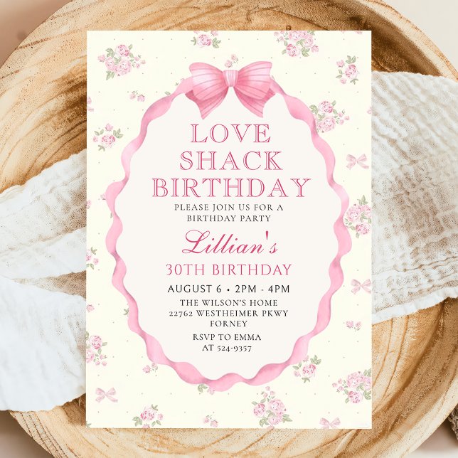 Coquette Pink Bow Love Shack Birthday Invitation (Creator Uploaded)
