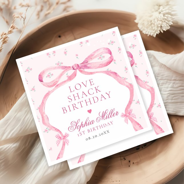 Coquette Pink Bow Love Shack Birthday Napkins (Creator Uploaded)