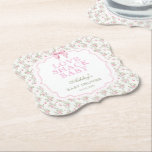 Coquette Pink Bow Love Shack Girl Baby Shower Paper Coaster<br><div class="desc">Indulge in the sweet nostalgia of cherished moments with our captivating item, where vintage charm meets modern elegance to create an atmosphere of pure love and affection. This enchanting design captures the essence of timeless romance, with delicate motifs and soft hues evoking memories of days gone by. Each element is...</div>