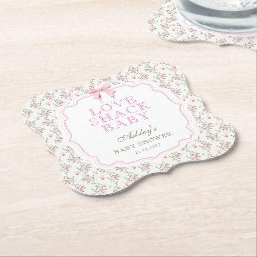 Coquette Pink Bow Love Shack Girl Baby Shower Paper Coaster