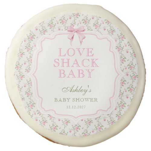 Coquette Pink Bow Love Shack Girl Baby Shower Sugar Cookie