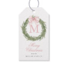 Coquette Pink Bow Monogram Wreath Christmas
