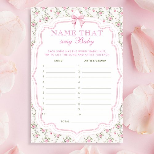 Coquette Pink Bow Name That Song Baby Shower Game