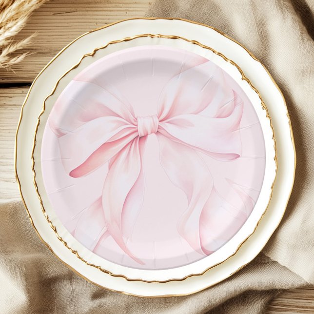 Coquette Pink Bow Paper Napkin Plates (Creator Uploaded)