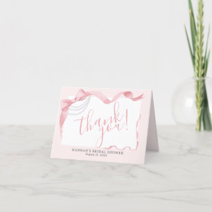 Coquette Pink Bow & Pearls Modern Bridal Shower Letterpress Thank You Card