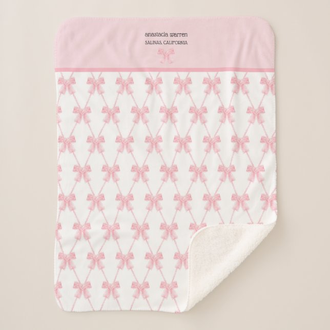 Coquette Pink Bow Personalized Sherpa Blanket (Front)