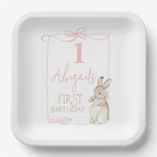 Coquette Pink Bow Peter the Rabbit 1st Birthday  Paper Plates