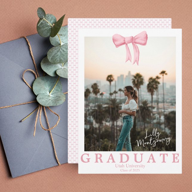 Coquette Pink Bow Photo Graduation Announcement (Creator Uploaded)